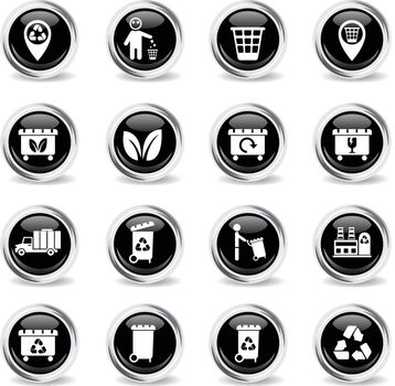garbage vector icons - black round chrome buttons