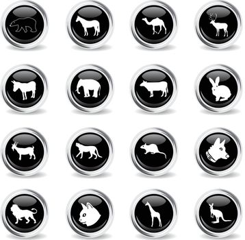mammals web icons - black round chrome buttons