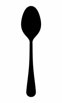 The dark silhouette of a spoon isolated on white background