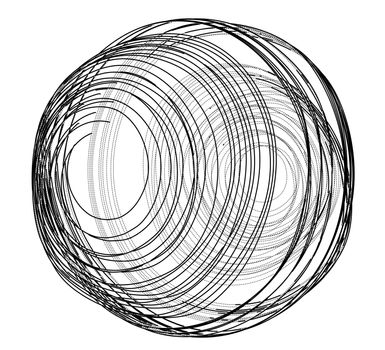 Sphere of spirals outline. Vector rendering of 3d. Wire-frame style. The layers of visible and invisible lines are separated
