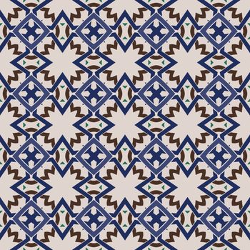 Seamless illustrated pattern made of abstract elements in beige,green, blue and brown