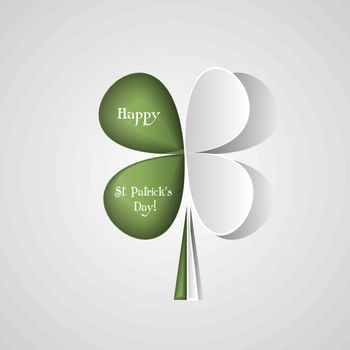Happy St Patrick s Day Vector background with Clover. Lucky spring symbol. Trendy paper cut style. Cut-out from paper Shamrock shape 10 eps