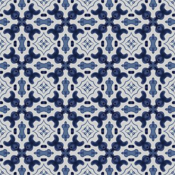 Seamless illustrated pattern made of abstract elements in light gray and shades of blue