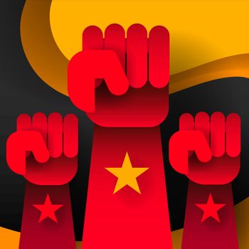 Revolution flat. Social network vector. White background. Revolution poster, fist hand. Flat cartoon style