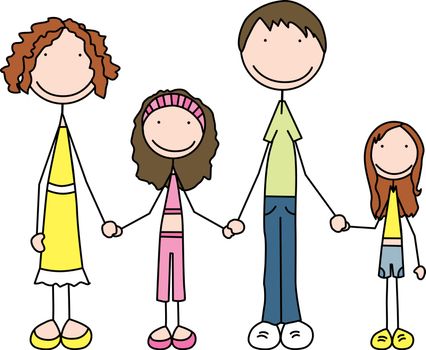 Cartoon illustration of family of four 
