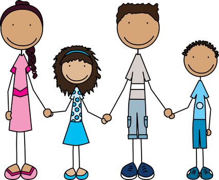 Cartoon illustration of family of four 