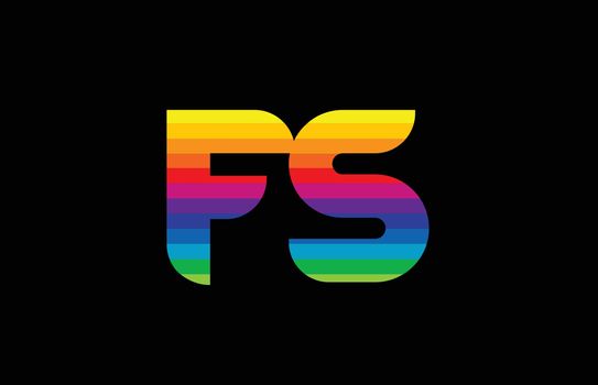 rainbow color colored colorful alphabet letter fs f s logo combination design suitable for a company or business
