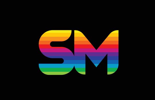rainbow color colored colorful alphabet letter sm s m logo combination design suitable for a company or business