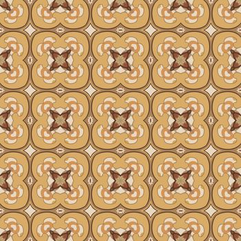 Seamless illustrated pattern made of abstract elements in beige, yellow and shades of brown