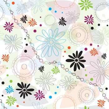 Abstract pattern with color flowers and elements. Colorful floral seamless pattern.