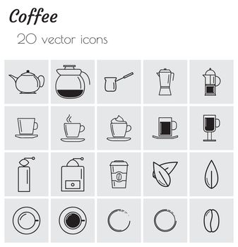 Coffee - collection of icons. Simple linear icons.