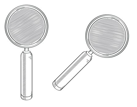 Magnifying glass. Sketch, isolated on white background.