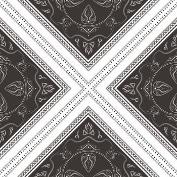 Ornamental seamless pattern - brown squares with linear ornaments.
