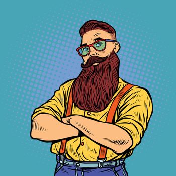 bearded hipster with glasses. Pop art retro vector illustration vintage kitsch 50s 60s