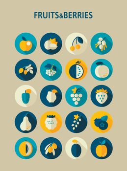 Set of Fruits and Berries icons set. Vector illustration for food apps and websites