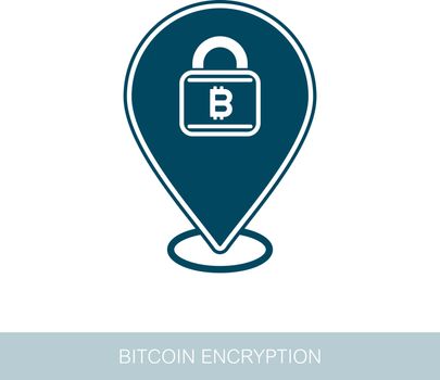 Bitcoin encryption pin map icon. Map pointer. Map markers. Vector design of blockchain technology, bitcoin, altcoins, cryptocurrency mining, finance, digital money market