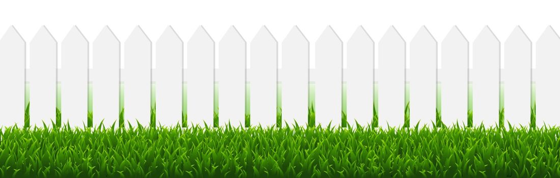 White Fence With Green Grass And White Border, Vector Illustration