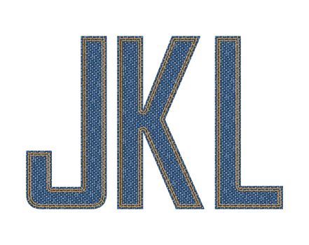 Denim fabric stithed letters. Vector illustration.