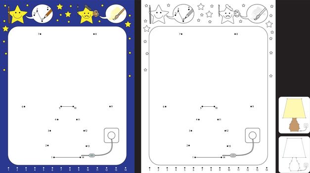 Preschool worksheet for practicing fine motor skills and recognising numbers - connecting dots by numbers to draw a lamp