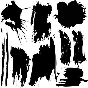 Set of vector black grunge ink blobs. Can be used for decorate of card, web design background, book cover. Isolated on white. Vector EPS10.