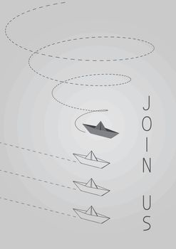 Join us advertising concept illustration with a folded paper boat.