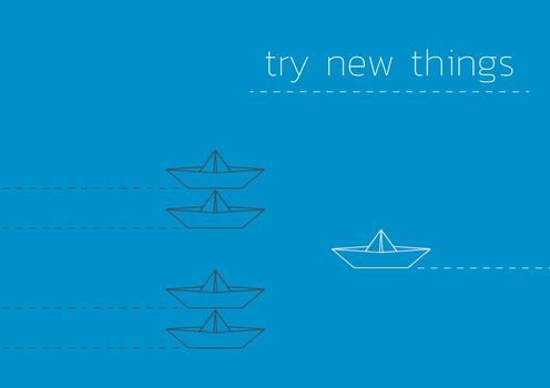 Try new things concept illustration with a folded paper boat.