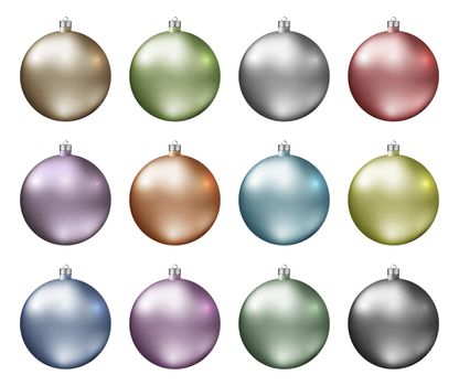Pastel christmas baubles. Photorealistic high quality vector christmas balls isolated on white background.