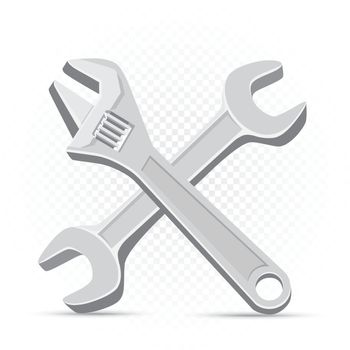 Wrench repair icon on white transparent background. Work equipment sign. Industrial tool symbol