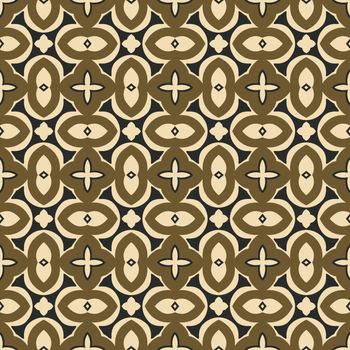 Seamless illustrated pattern made of abstract elements in beige, brown and black