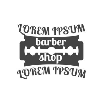 Grey emblem, logo, label for a barber shop, isolated on a white background. Vintage flat style, vector illustration.