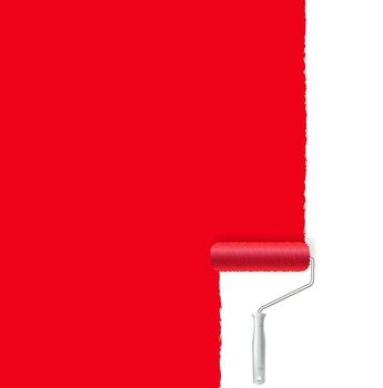 Red Paint Roller And Paint Stroke With Gradient Mesh, Vector Illustration