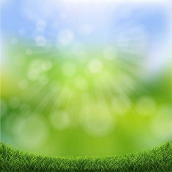 Green Nature Bokeh With Green Grass Border With Gradient Mesh, Vector Illustration