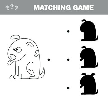 Find the correct shadow, education game for children - dog - vector