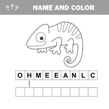 Iguana or chameleon to be colored. Coloring book for children. Visual game.