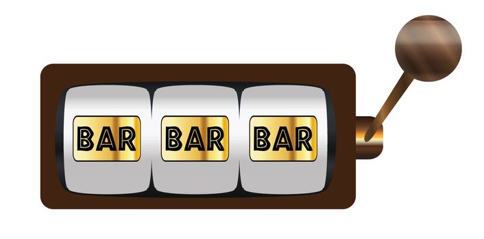 A typical cartoon style three bars on a spin of a one armed bandit or fruit machine over a white background
