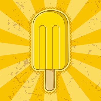 Lemon ice cream stick icon on yelllow grunge background.