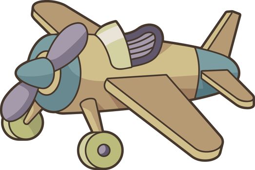 Wooden toy aiplane in vintage color palette.