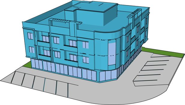 Complex building, illustration, vector on white background.
