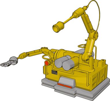 Yellow engineering machine, illustration, vector on white background.