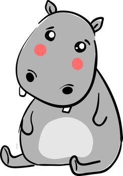 Sad little hippo, illustration, vector on white background.