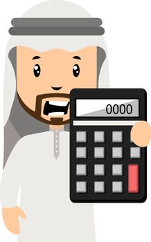 Arab holding calculator, illustration, vector on white background.