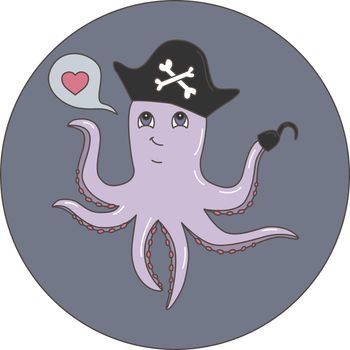 Devil fish character. Octopus character design - Vektorgrafik. Aggressive octopus. Cartoon isolated on white background. Vector illustration. Cartoon pirate octopus.