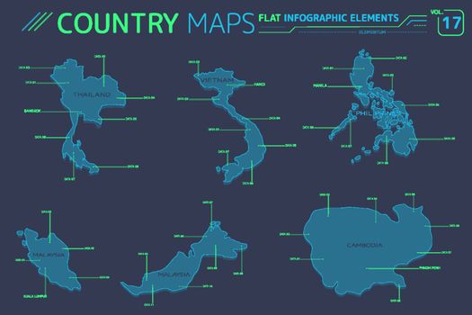 Flat vector maps collection with infographic elements.