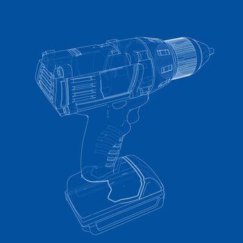 Electric cordless screwdriver. Vector rendering of 3d. Wire-frame style. The layers of visible and invisible lines are separated