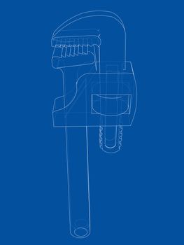 Outline adjustable wrench. Vector rendering of 3d. Wire-frame style. The layers of visible and invisible lines are separated