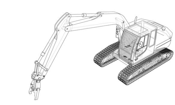 Outline sloopkraan or demolition crane concept. Vector rendering of 3d. Wire-frame style. The layers of visible and invisible lines are separated