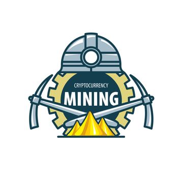Digital currency mining. Helmet and pick. Vector illustration