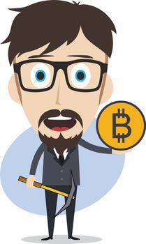 bitcoin crypto currency theme cartoon gentleman male man miner boy vector