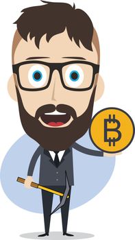 bitcoin crypto currency theme cartoon gentleman male man miner boy vector