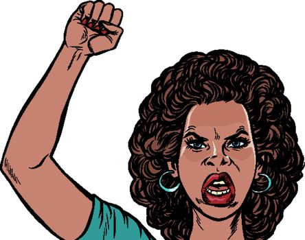 angry protester African woman, rally resistance freedom democracy. Pop art retro vector illustration drawing